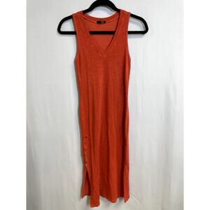 MONROW Orange V Neck Snap Maternity Sheath Slit Dress Sleeveless Size XS